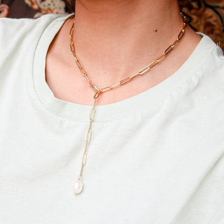 Solea Pearl Pendant Necklace in gold tone featuring pearl accent, product image 6
