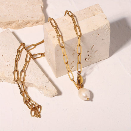 Solea Pearl Pendant Necklace in gold tone featuring pearl accent, product image 16