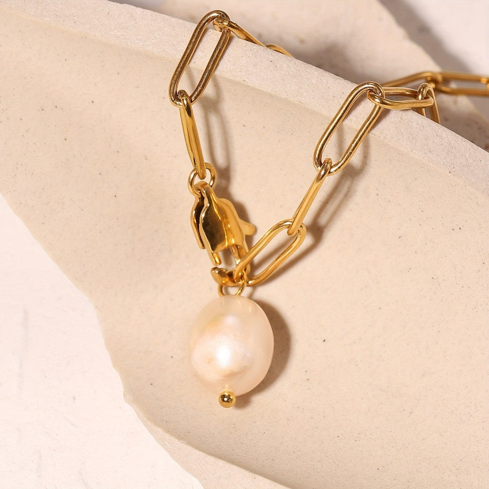 Solea Pearl Pendant Necklace in gold tone featuring pearl accent, product image 17