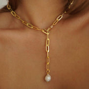 Solea Pearl Pendant Necklace in gold tone featuring pearl accent, product image 9