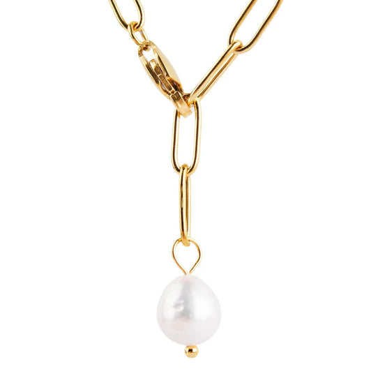 Solea Pearl Pendant Necklace in gold tone featuring pearl accent