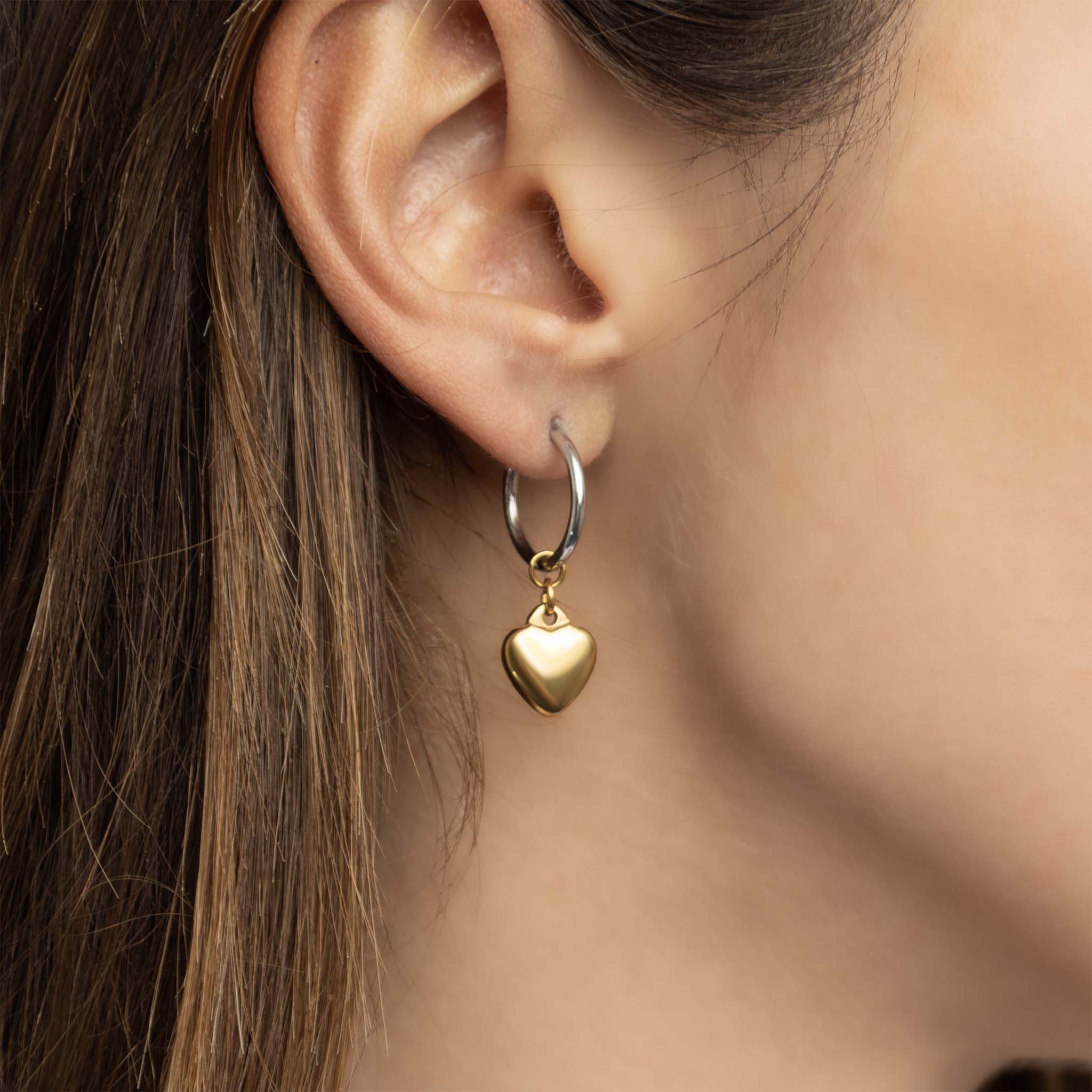 Mixed Metal Huggie Heart Charm Earrings