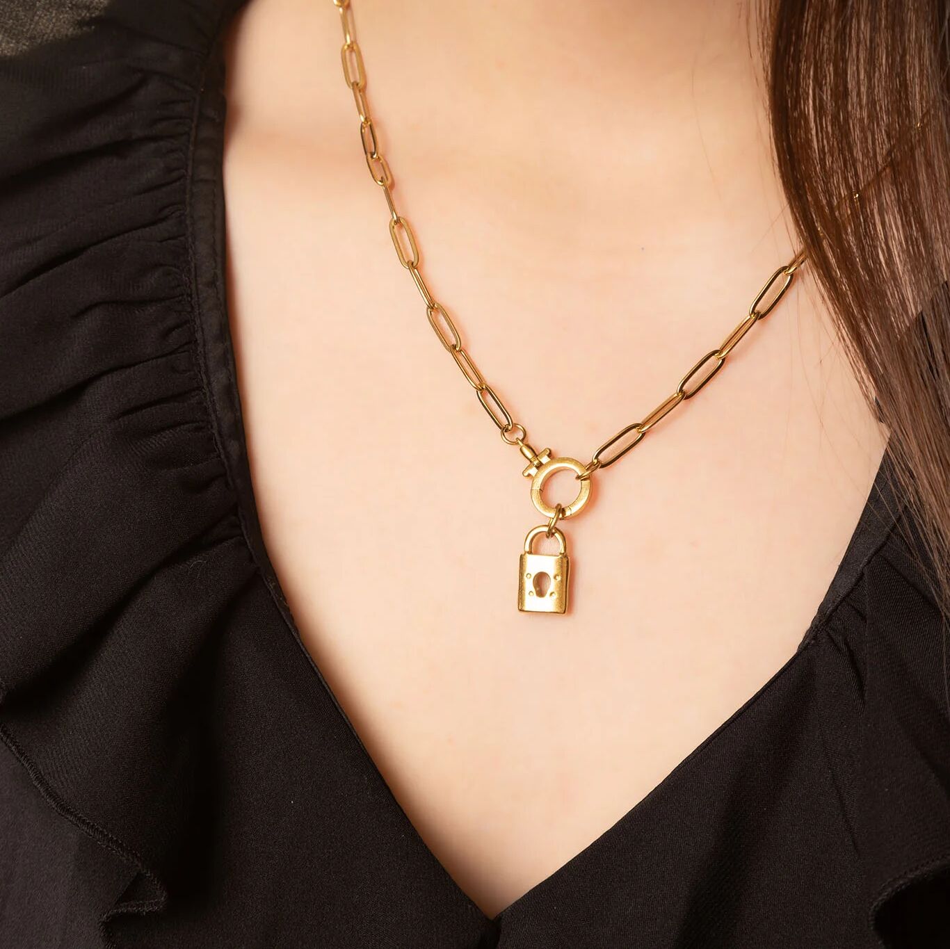18K Gold PVD Stainless Steel Padlock Charm