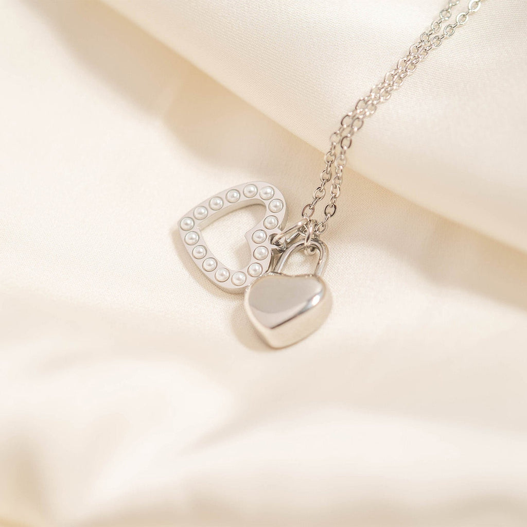 Stainless Steel Heart Padlock Charm with Heart Charm