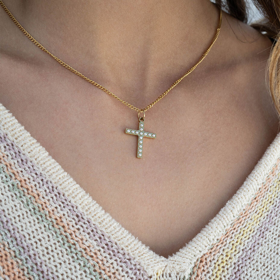 Pearl Cross Charm