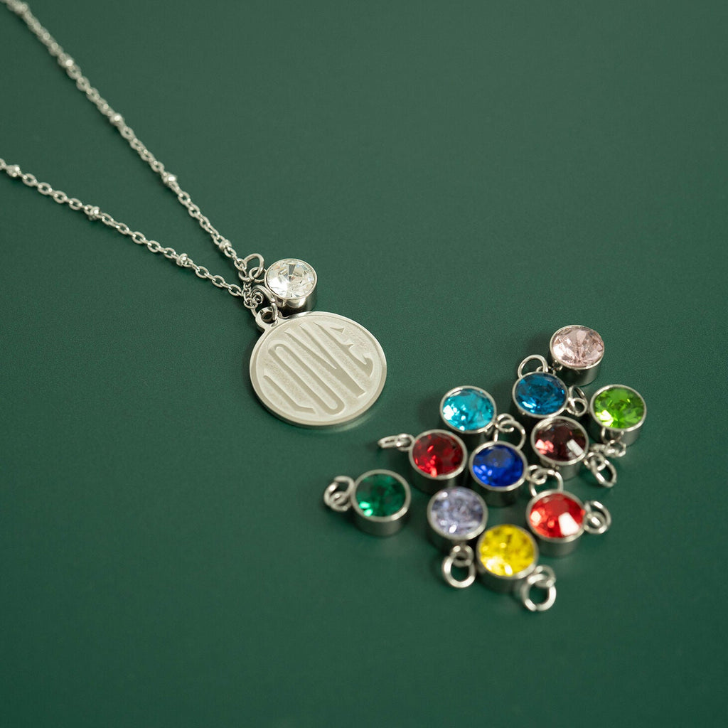 Round Silver Birthstone Charm