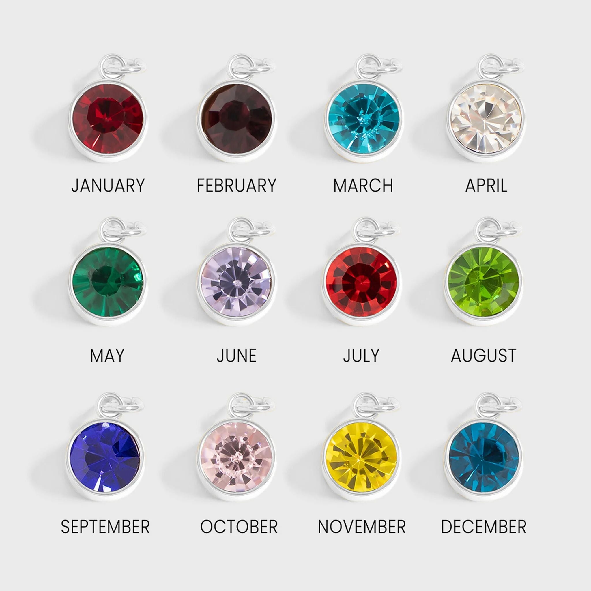 Round Silver Birthstone Charm