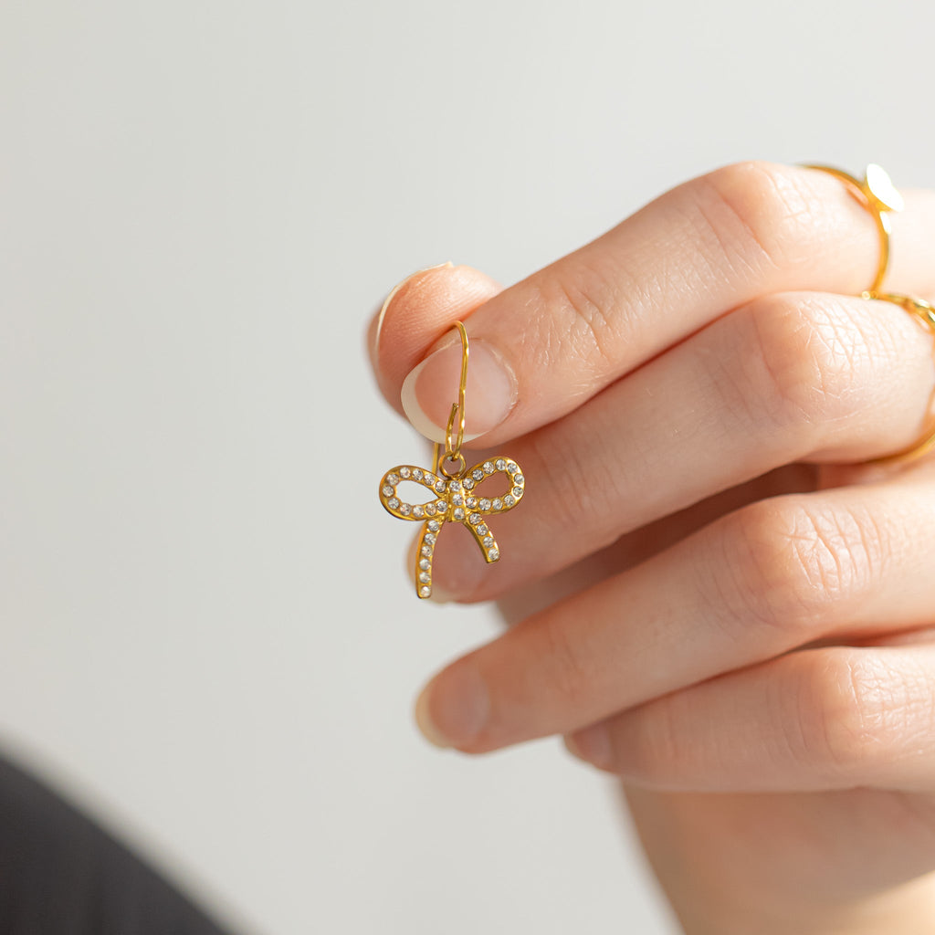 Stainless Steel Rhinestone Bow Charm