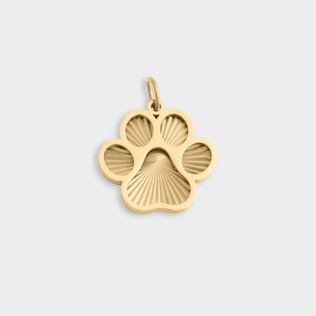 Gold paw print pendant on a light gray background