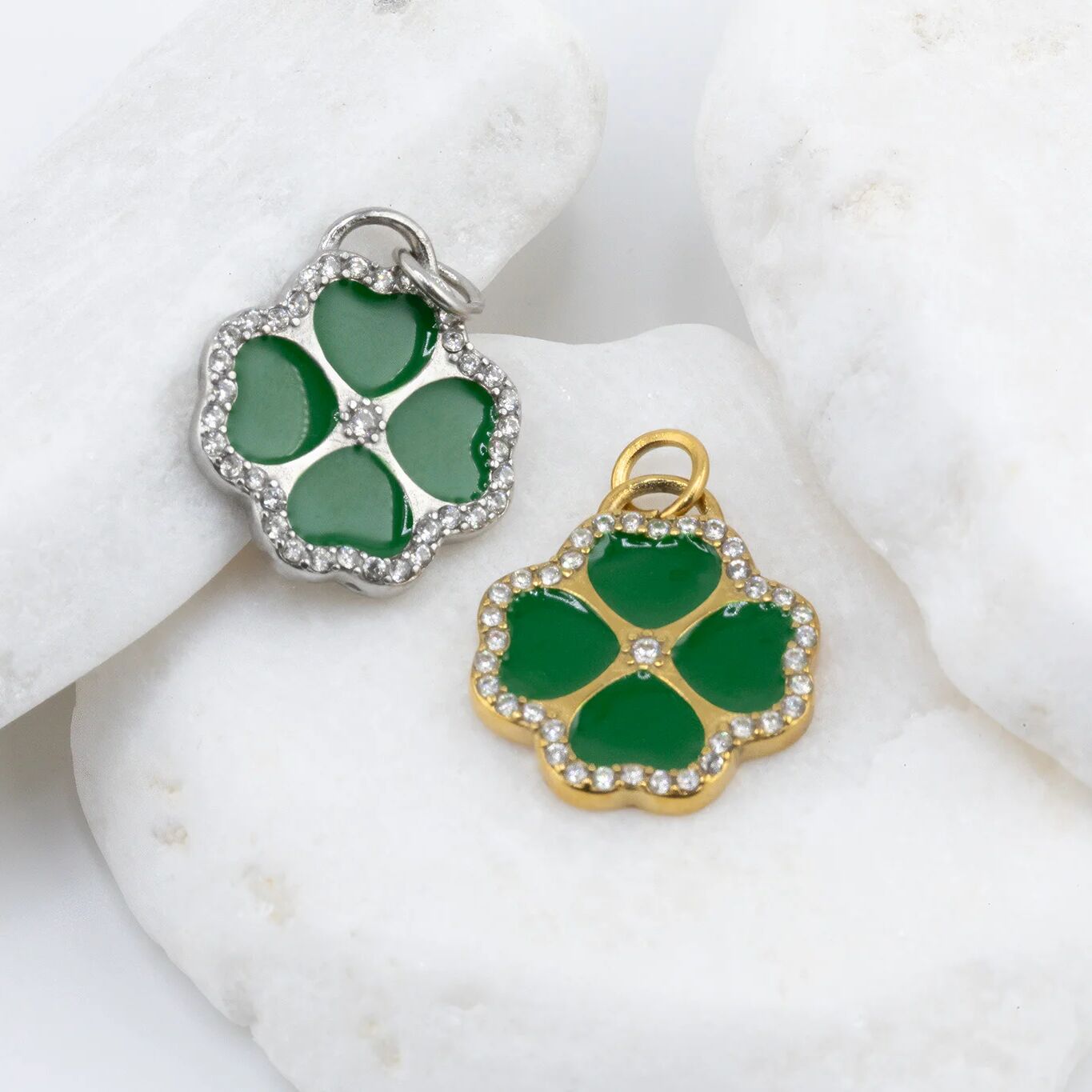 CZ Four Leaf Clover Charm- gold and silver studio 