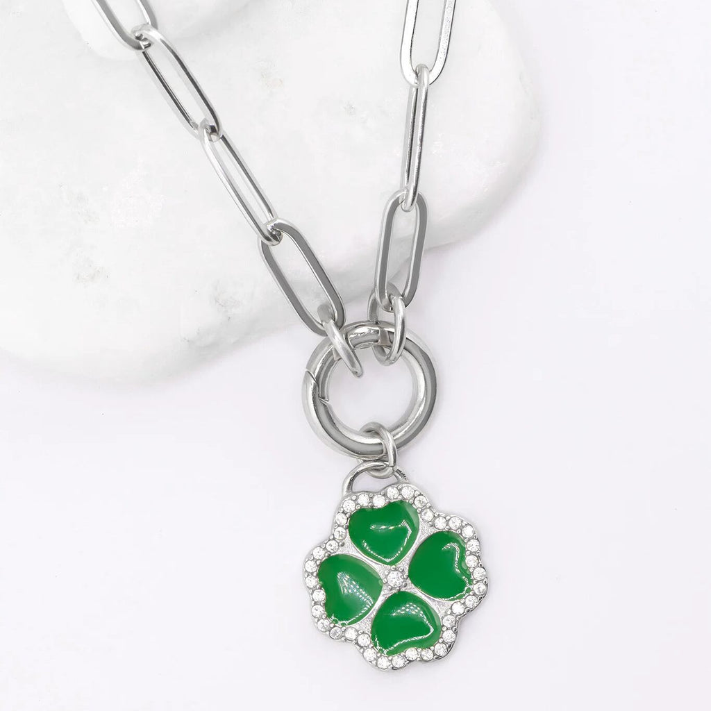 CZ Four Leaf Clover Charm- silver studio 
