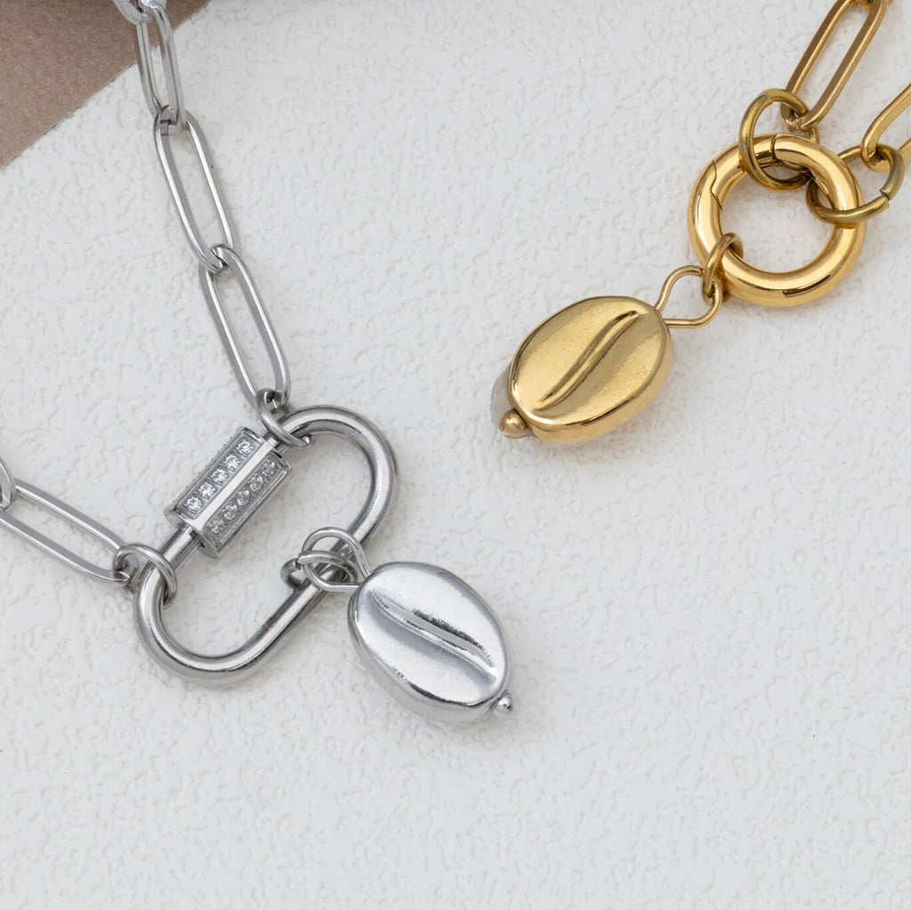 Coffee Bean Charm- gold and silver studio 