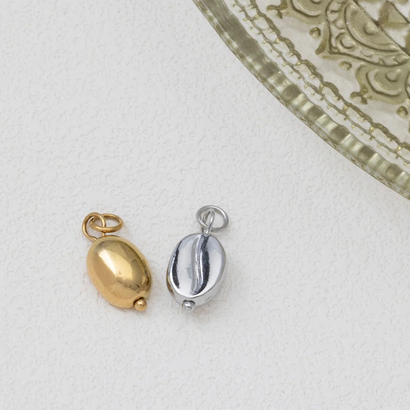 Coffee Bean Charm- gold and silver studio 