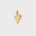 Gold pizza slice pendant on a light gray background