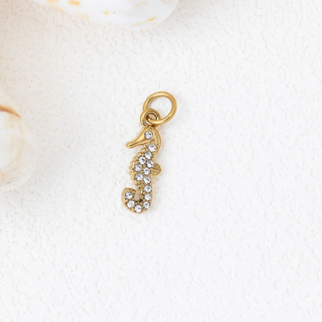 CZ Seahorse Charm- gold studio 