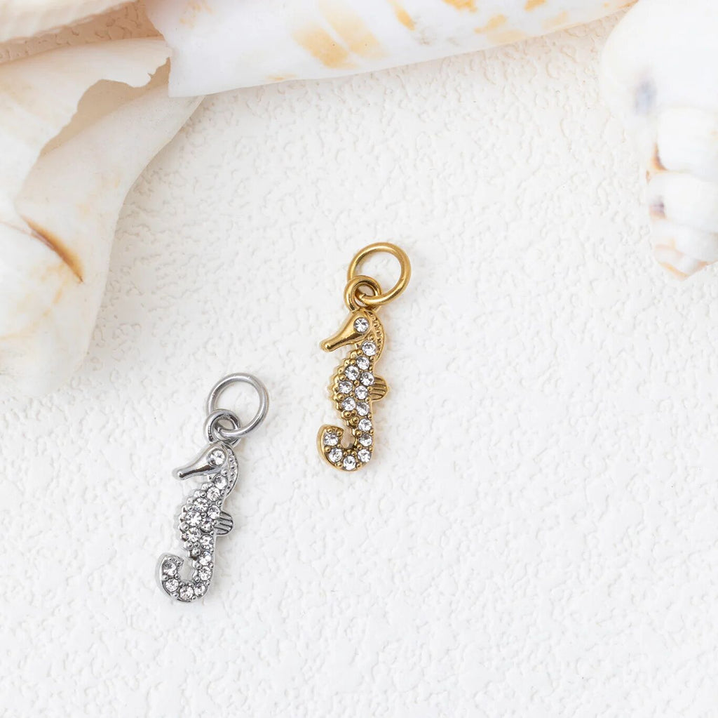 CZ Seahorse Charm- gold and silver studio 