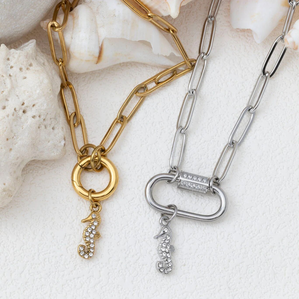 CZ Seahorse Charm- gold and silver studio 