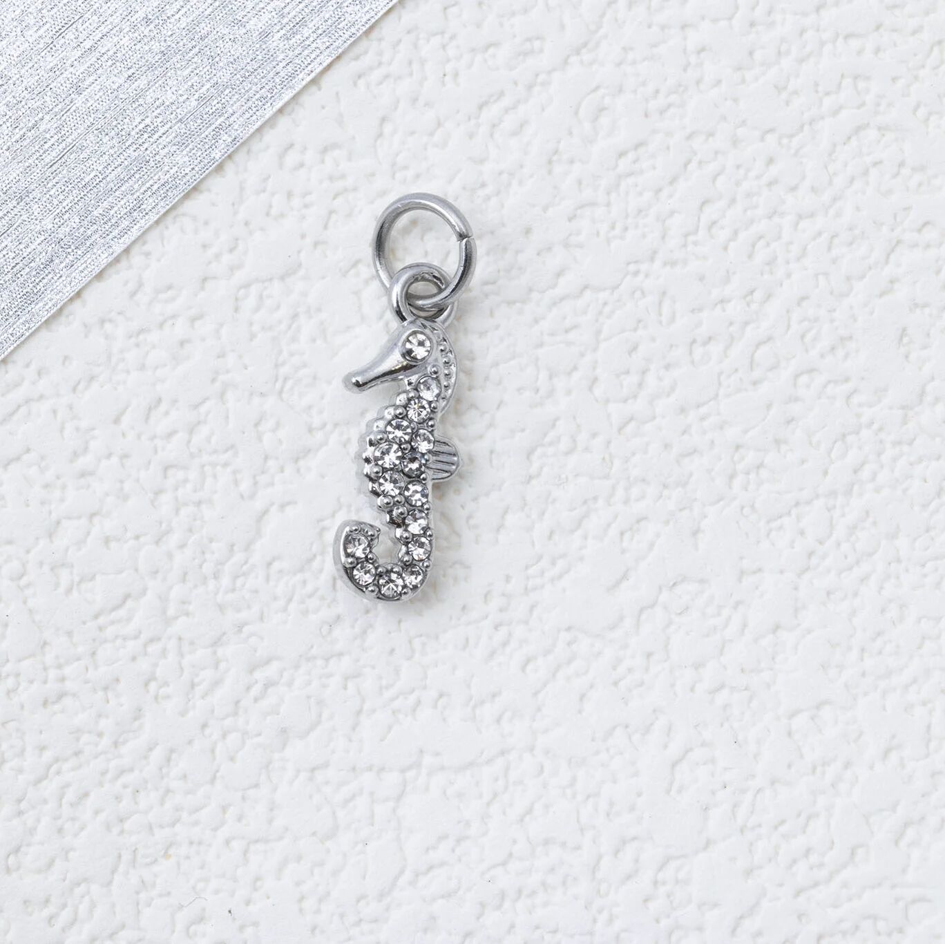 CZ Seahorse Charm- silver studio 