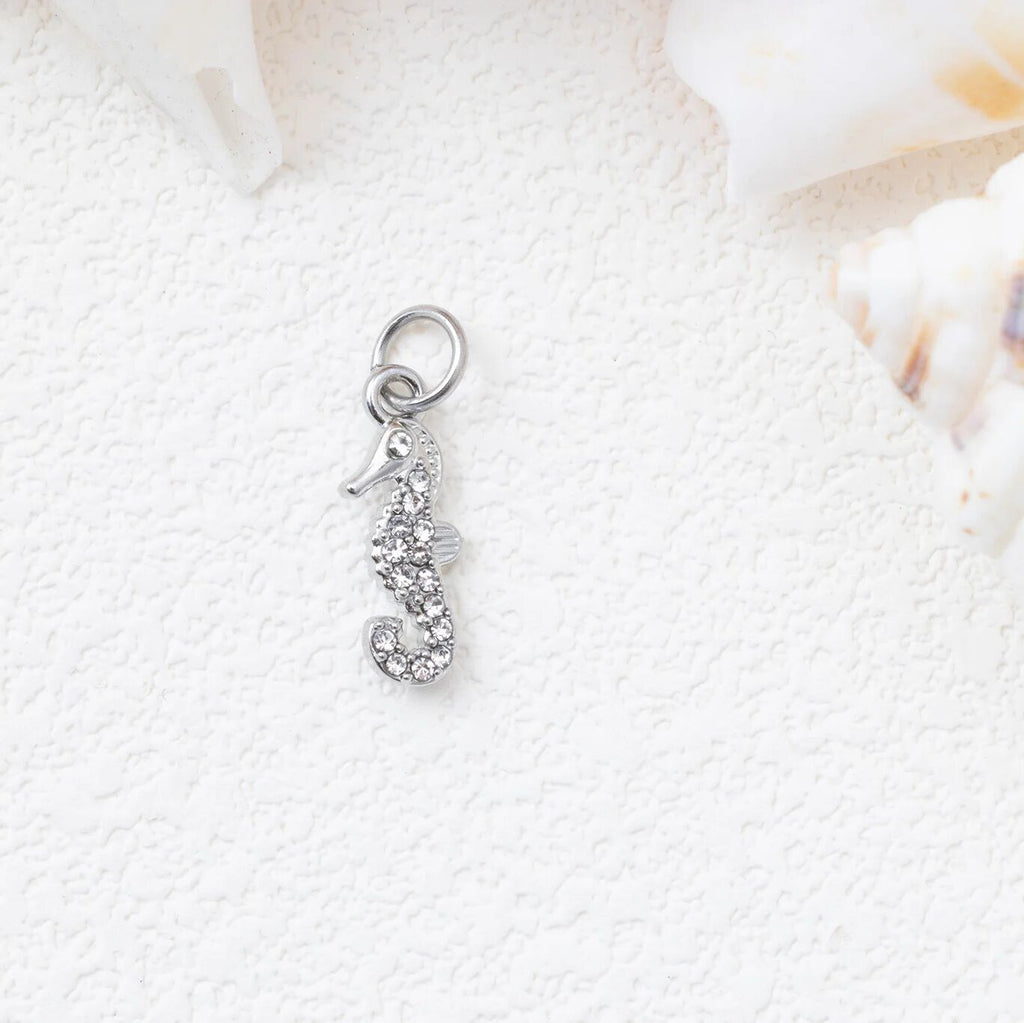 CZ Seahorse Charm- silver studio 
