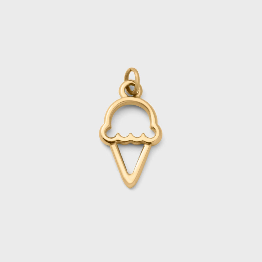 Gold ice cream cone pendant on a light gray background