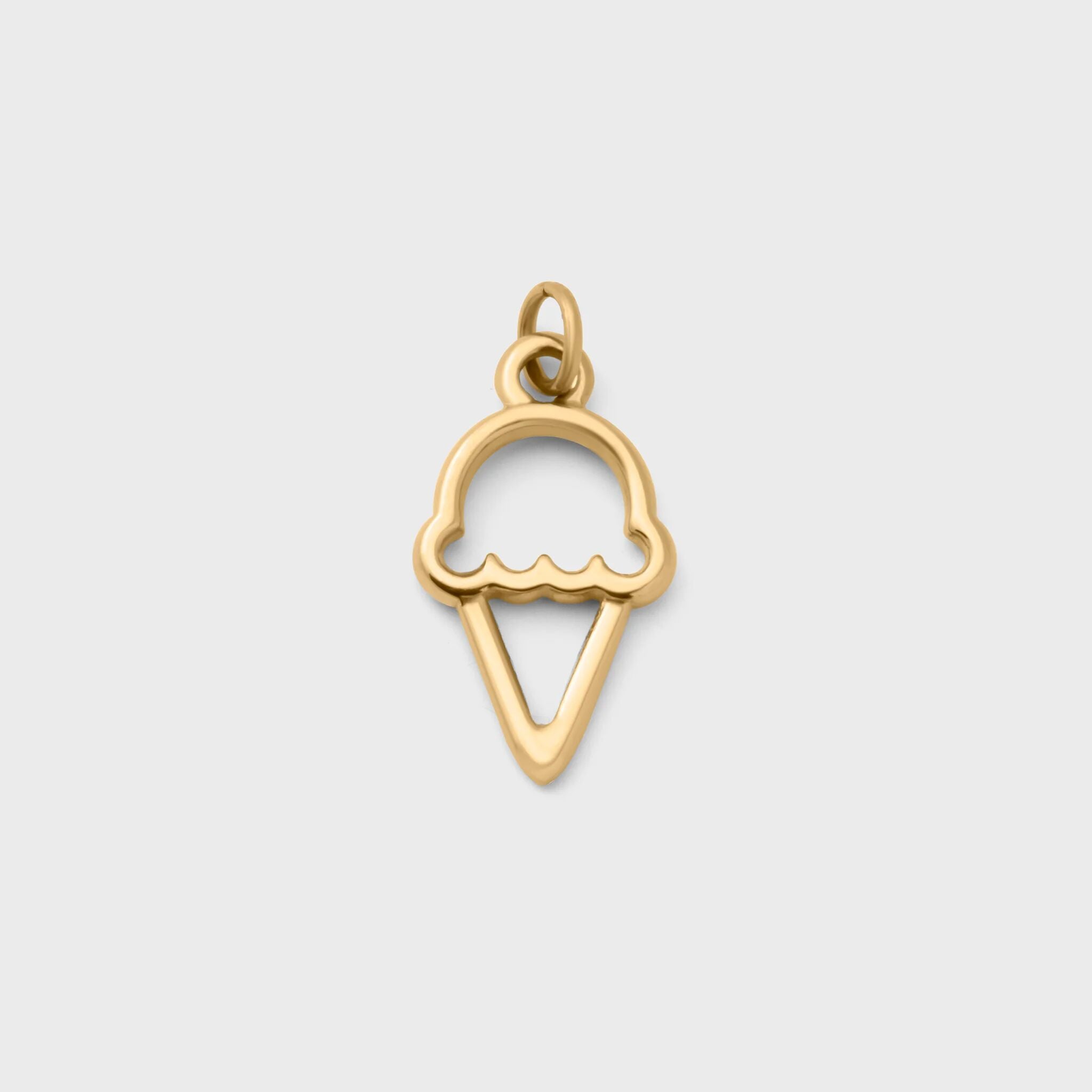Gold ice cream cone pendant on a light gray background