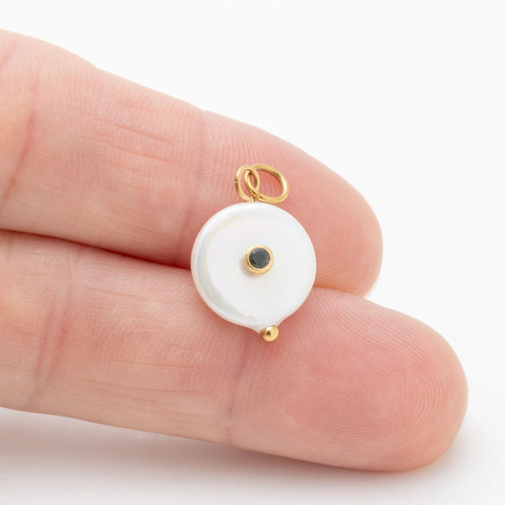 Glass Pearl with Stone Charm - Scale
