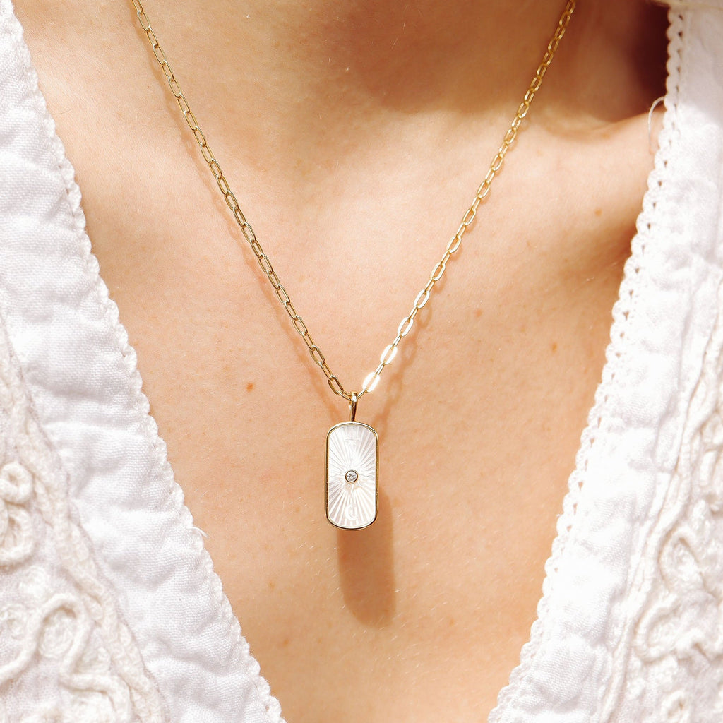 Mother of Pearl Sunburst Mystical Paperclip Charm Necklace