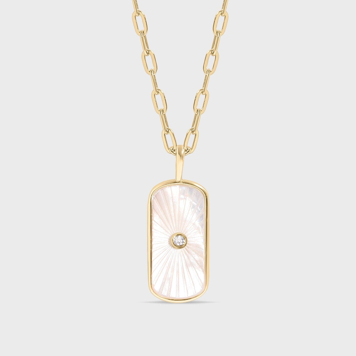 Mother of Pearl Sunburst Mystical Paperclip Chain Necklace