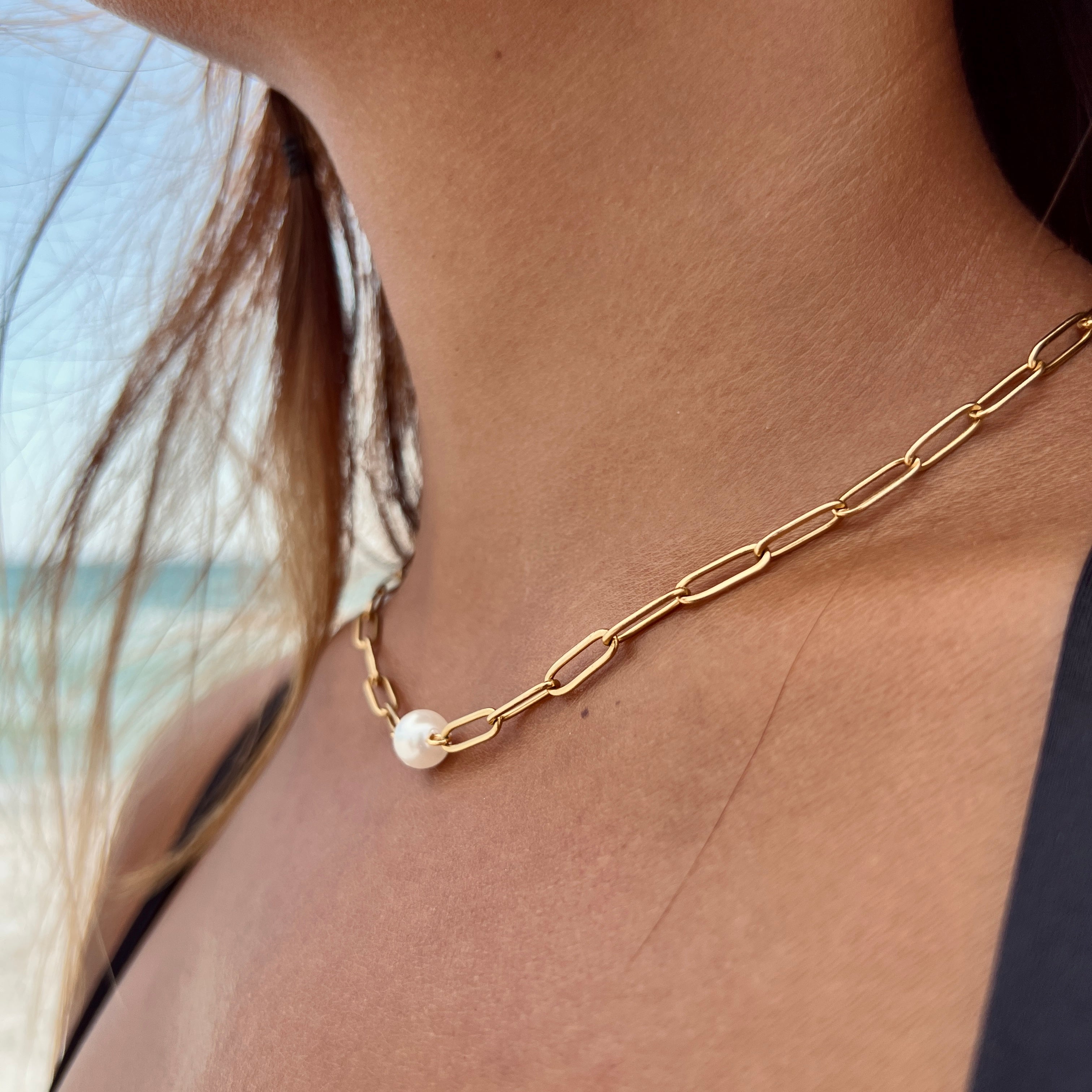 Paperclip Pearl Necklace