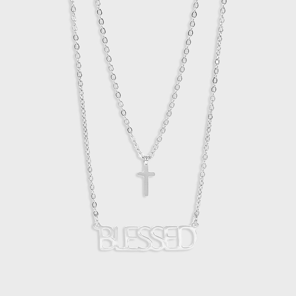 silver stainless steel blessed cross charm necklace