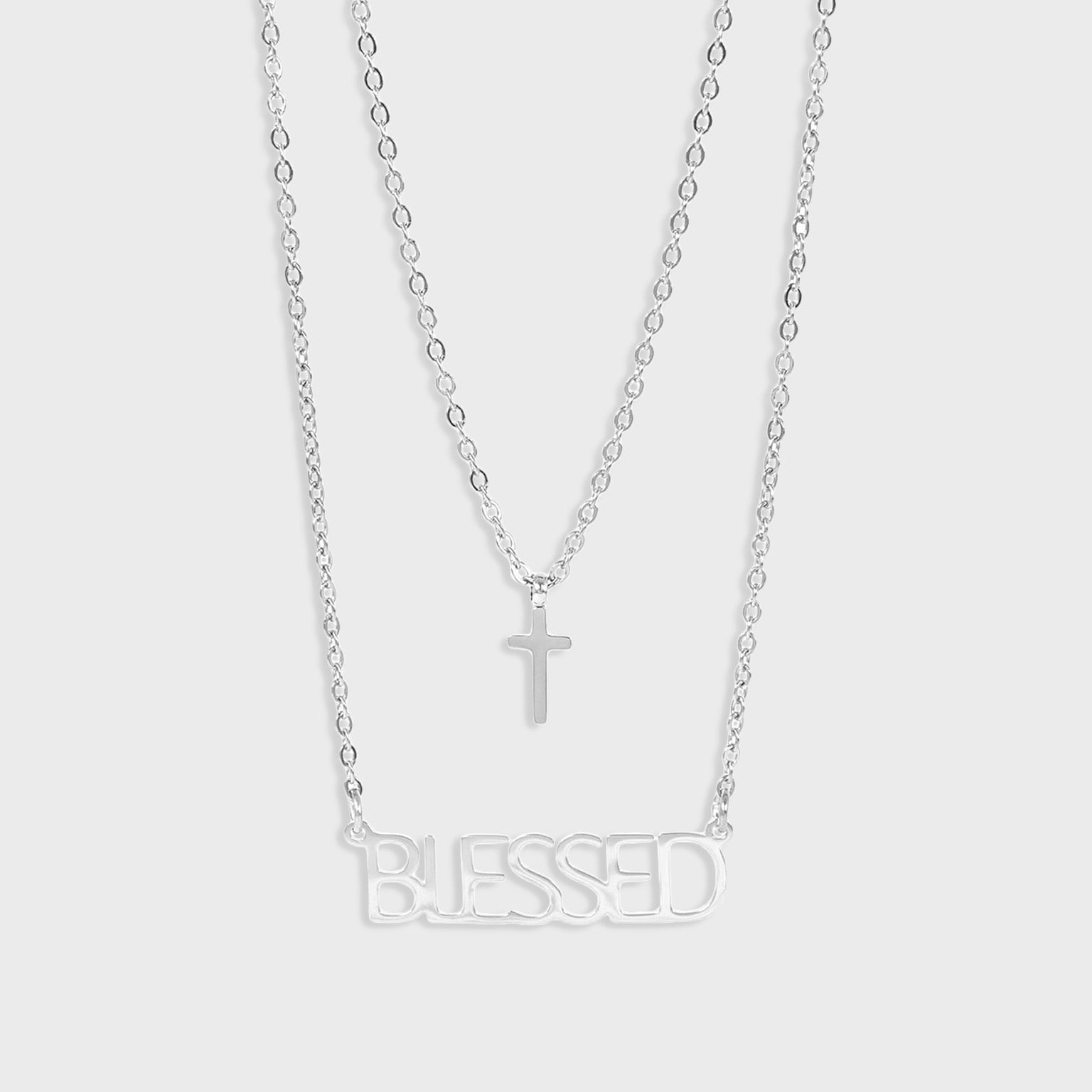 silver stainless steel blessed cross charm necklace