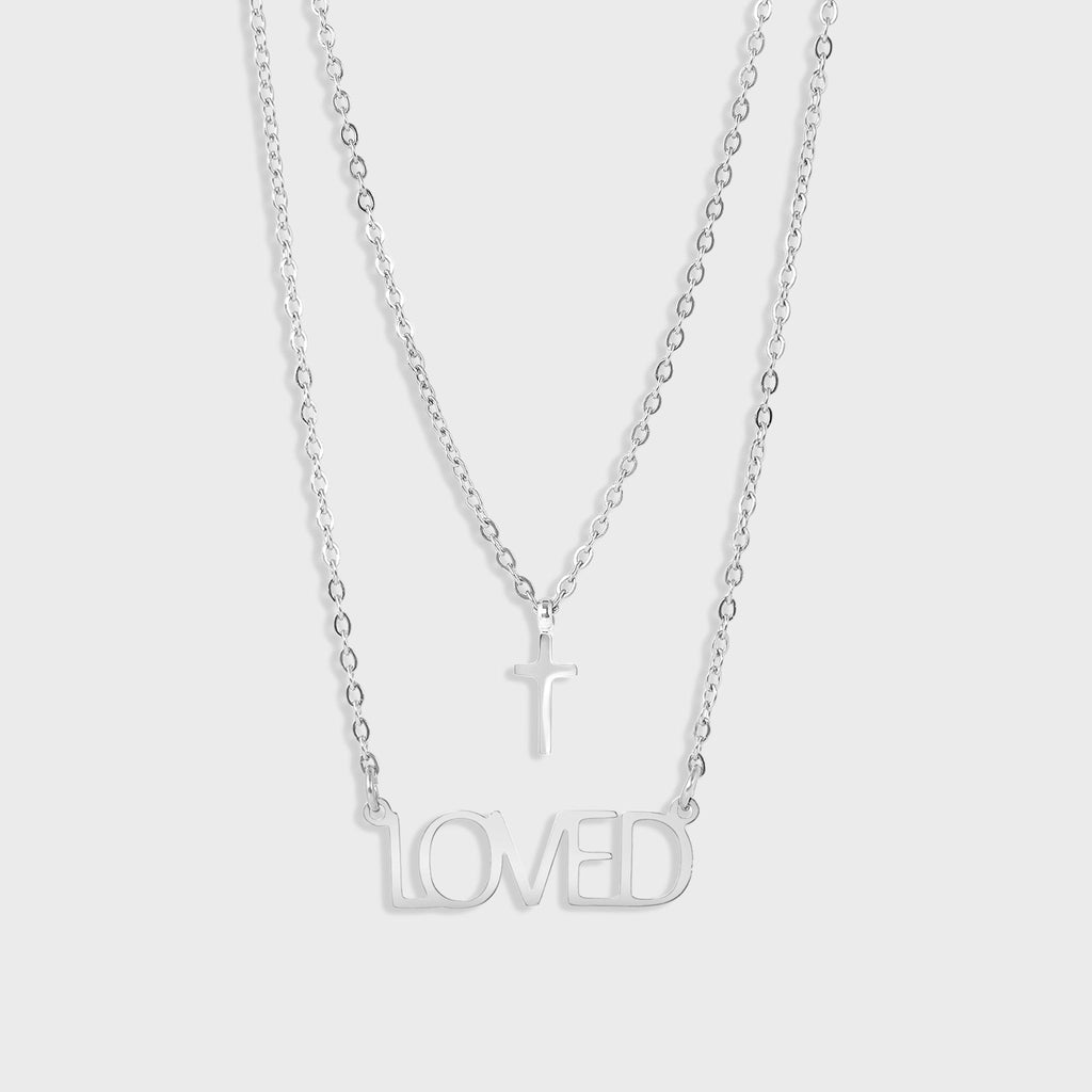 stainless steel i am loved layered charm necklace