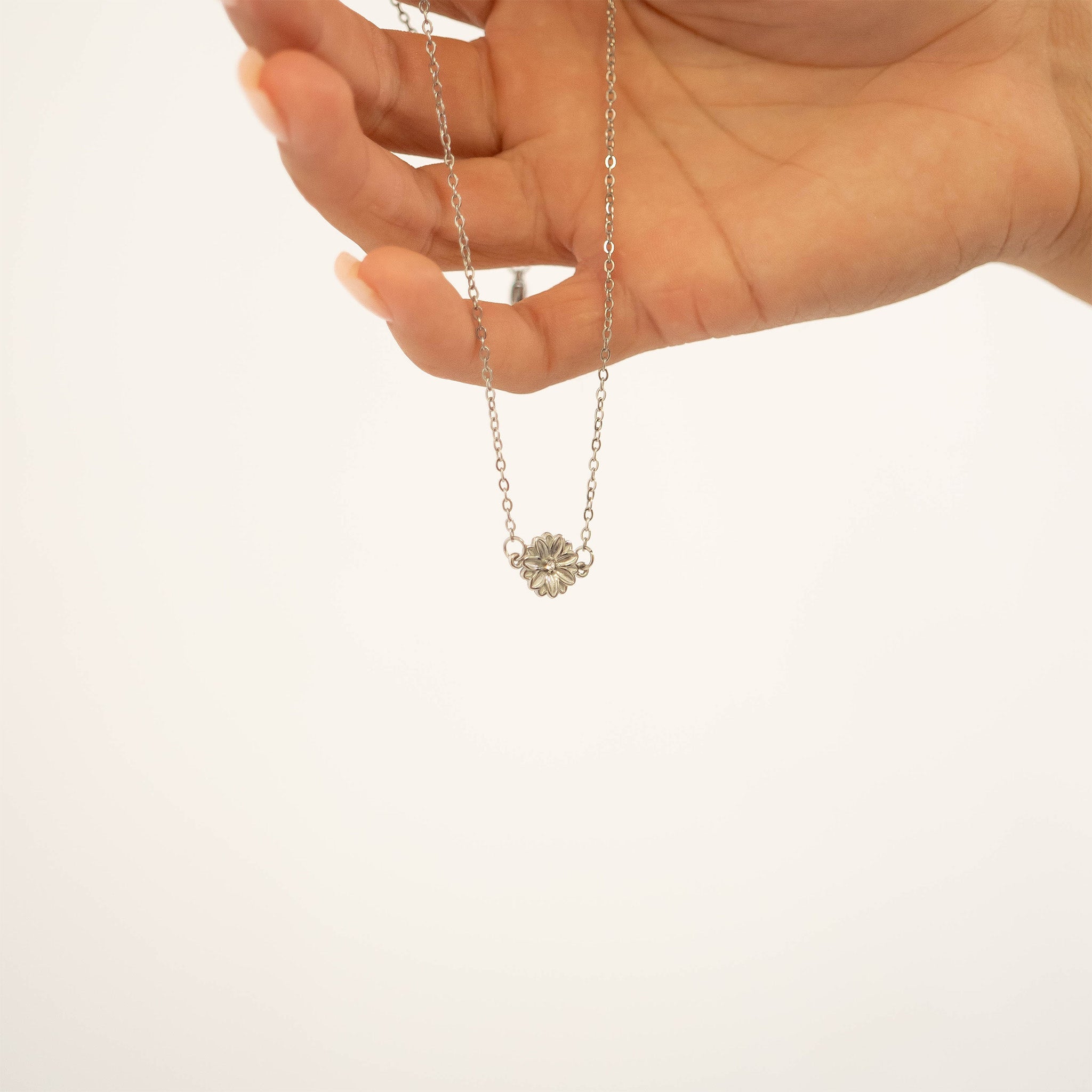 3D Birth Flower Charm Necklace Lifestyle