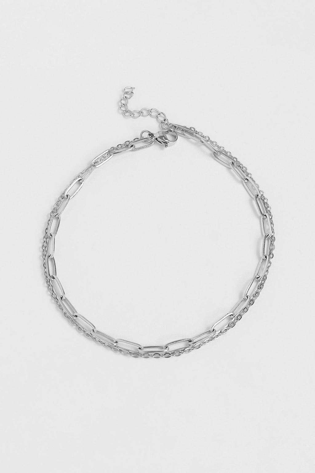 Silver Layered Paperclip Chain Anklet