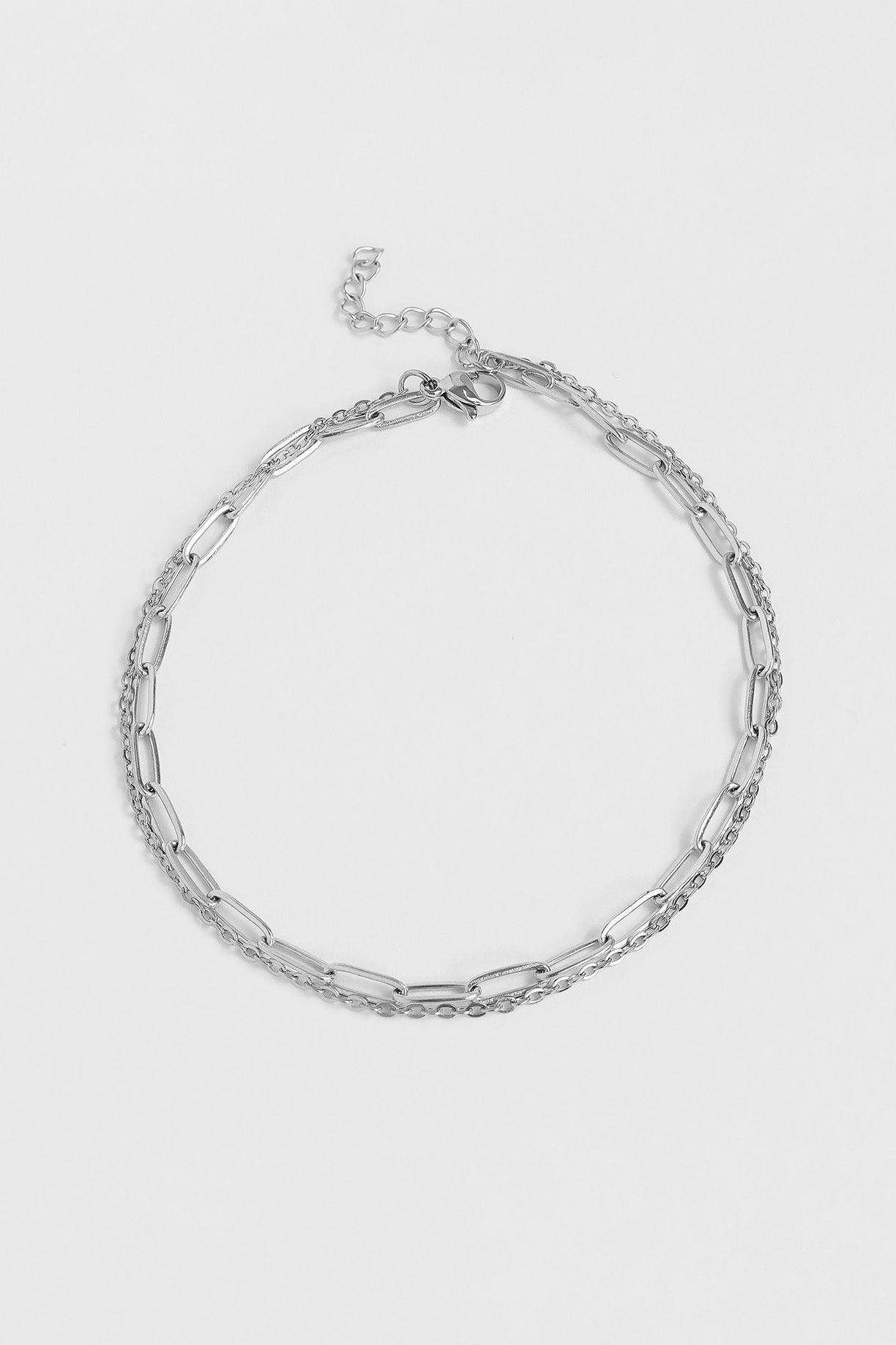 Silver Layered Paperclip Chain Anklet