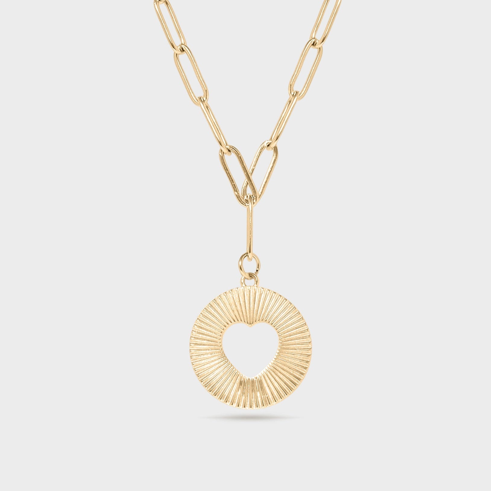 Sunburst Heart Paperclip Charm Necklace