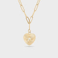 Sunburst CZ Heart Paperclip Charm Necklace