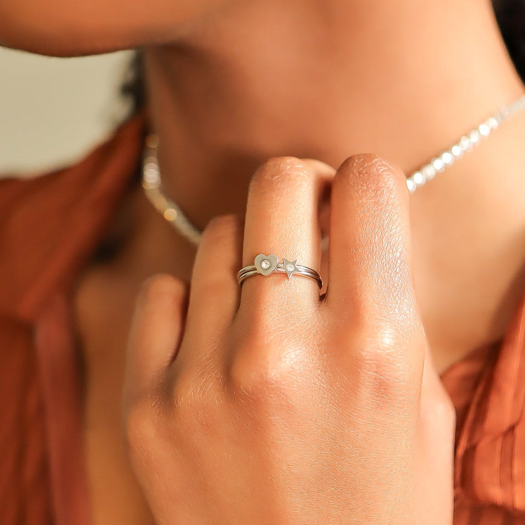 Stone Heart Symbol Dainty Stacking Ring