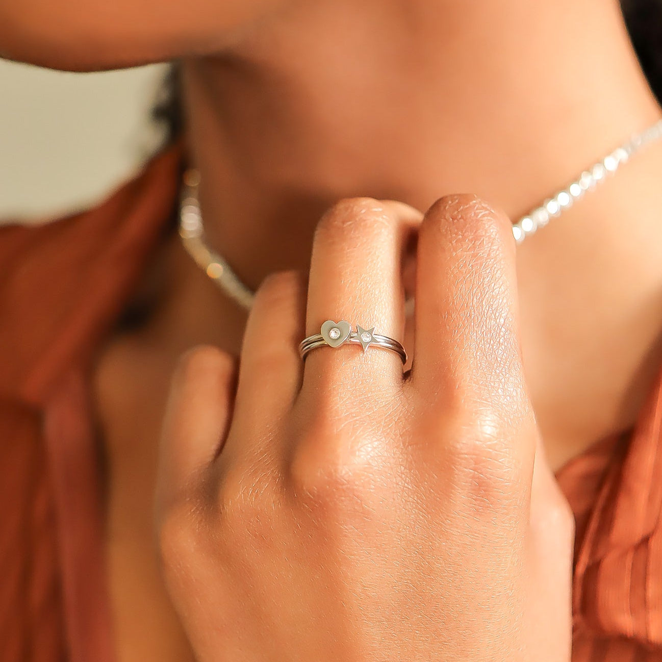 Stone Heart Symbol Dainty Stacking Ring