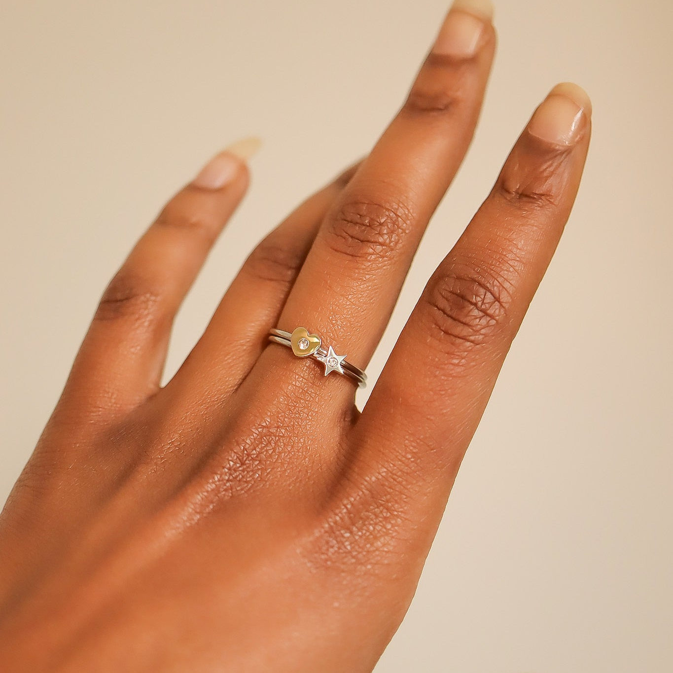 Stone Heart Symbol Dainty Stacking Ring