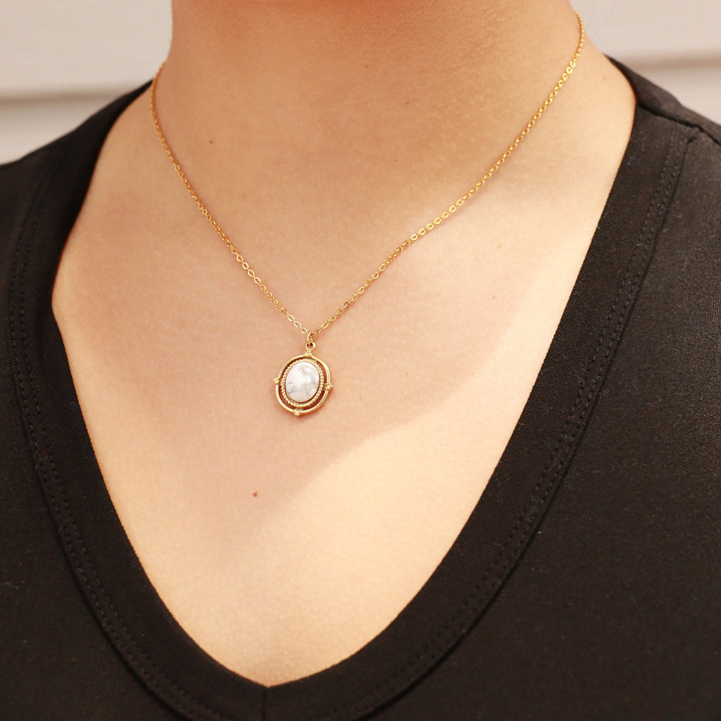 Semi Precious Framed Oval Necklace