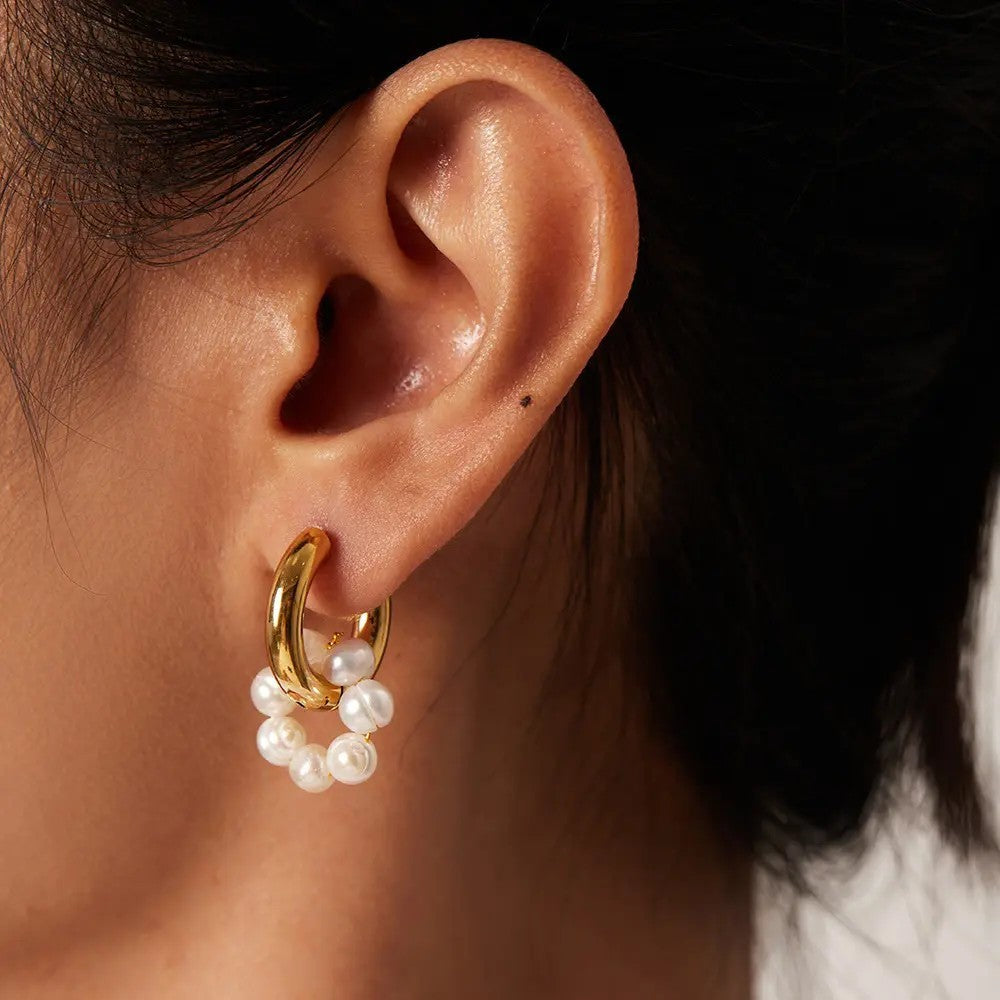 Elara Pearl Earrings in gold tone, product image 5