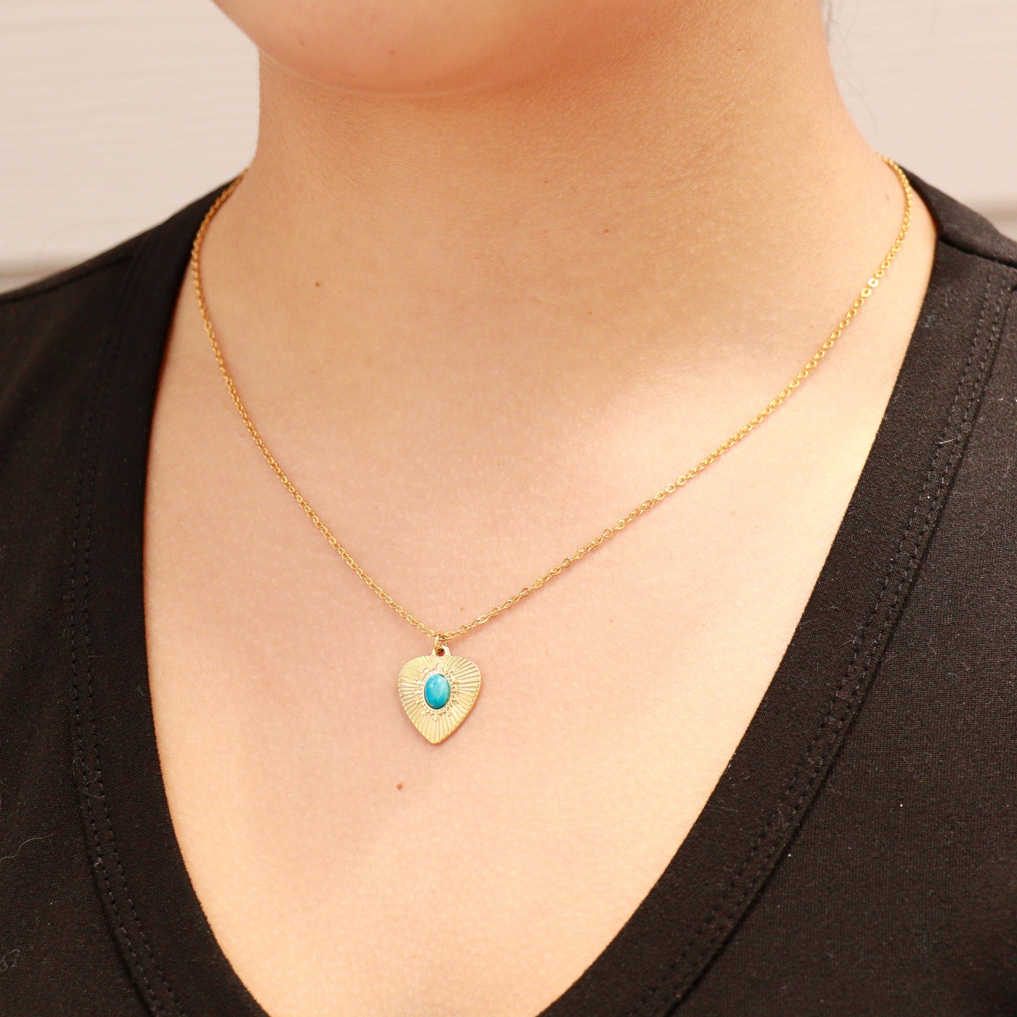 Semi Precious Sunburst Heart Necklace