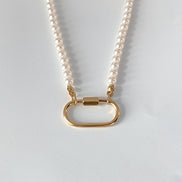 Ayla Clasp Necklace in gold tone featuring pearl accent, product image 6