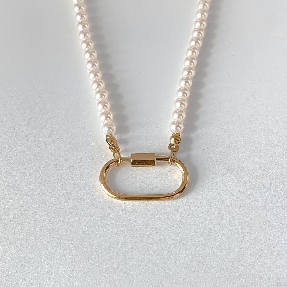 Ayla Clasp Necklace in gold tone featuring pearl accent, product image 6