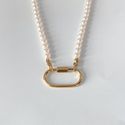 Ayla Clasp Necklace in gold tone featuring pearl accent, product image 6