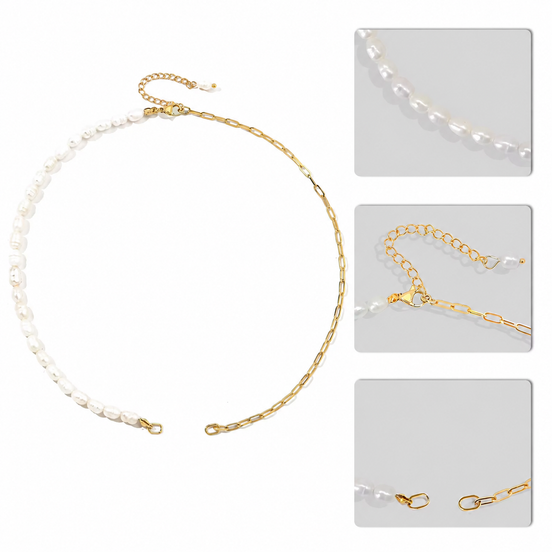 Sienna Pearl Link Necklace in gold tone featuring paperclip chain, product image 8