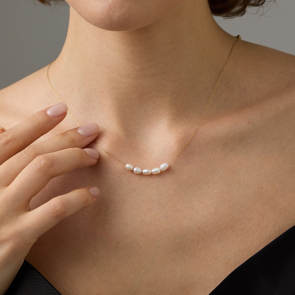 Mira Pearl Station Necklace in gold tone featuring pearl accent, product image 7