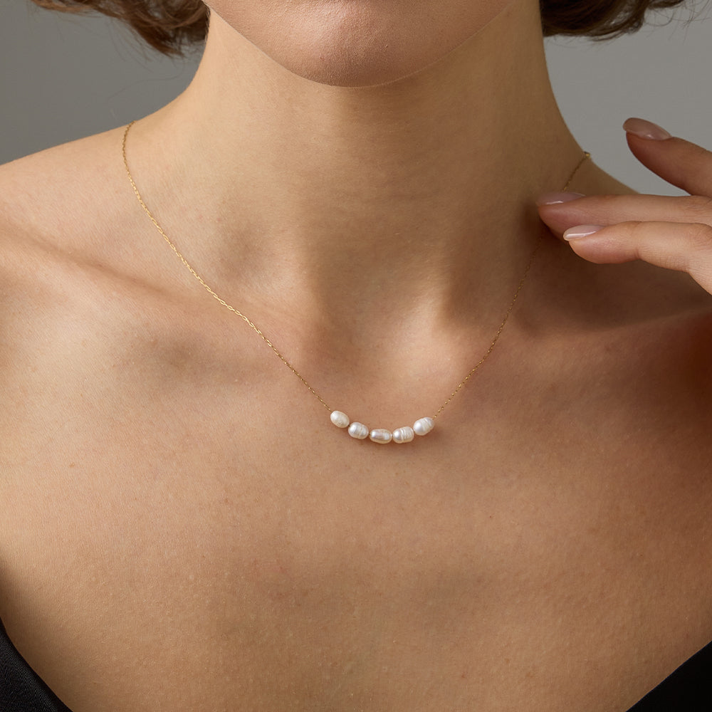 Mira Pearl Station Necklace in gold tone featuring pearl accent, product image 3
