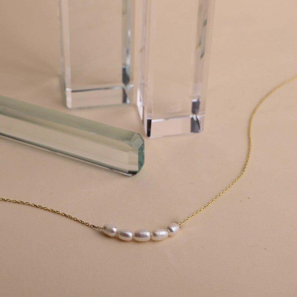 Mira Pearl Station Necklace in gold tone featuring pearl accent, product image 4